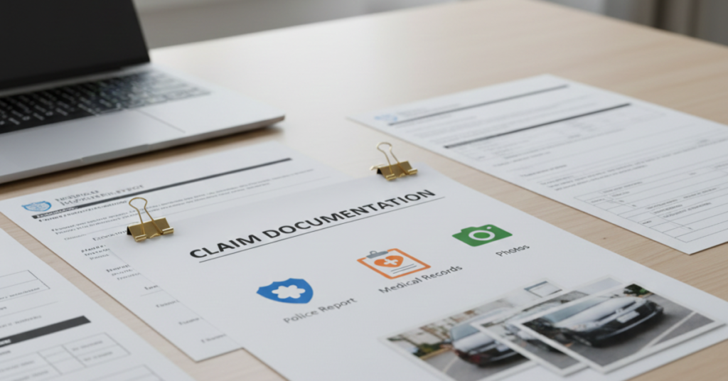 A checklist of documents needed to successfully complete the car accident insurance claim process in 2026.